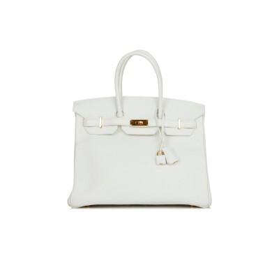 HERMES BIRKIN 35 WHITE CLEMENCE GOLD HARDWARE (35*25*18cm)